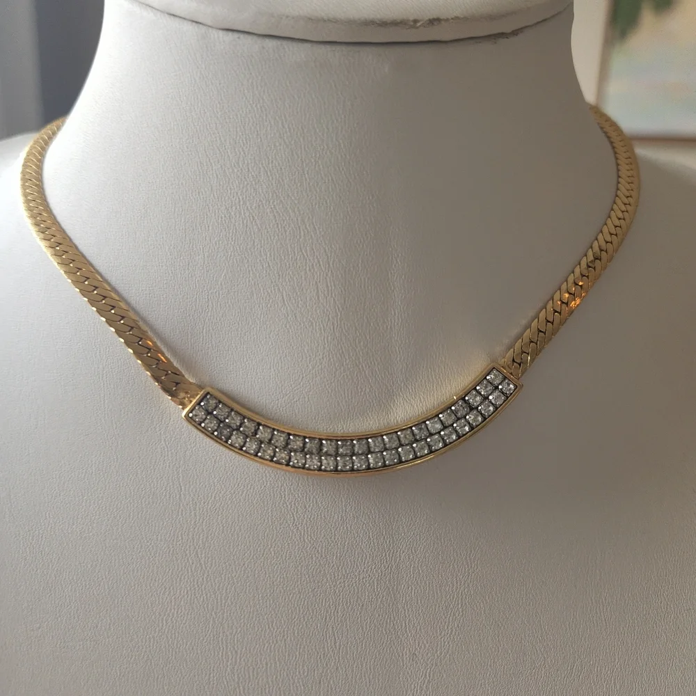Vintage S.A.L. Gold Tone Necklace Swarovski Crystals SAL Signed